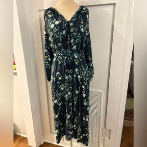 Megan Park abstract watercolor  floral cord trim dress